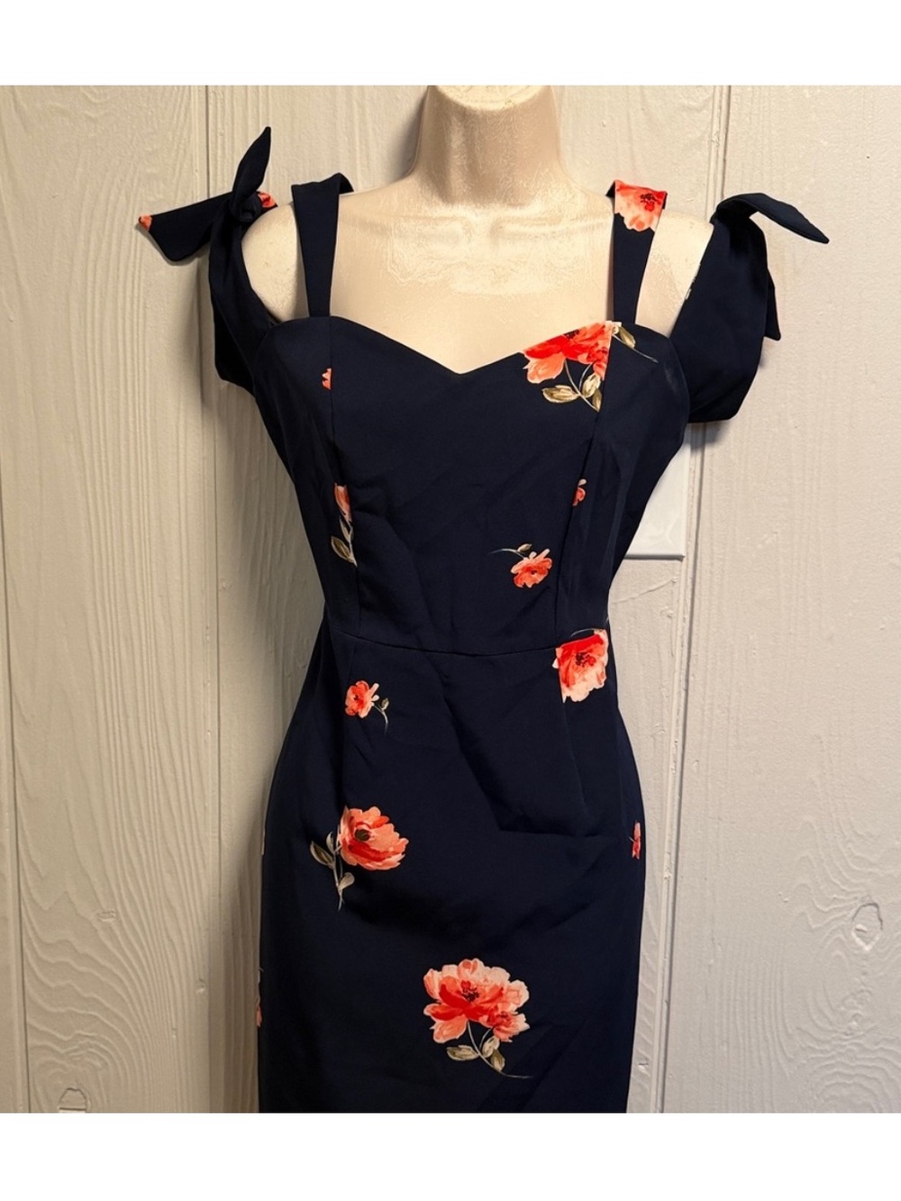 Ashley Graham Navy Floral One-Shoulder Sheath Dress with Coral Blooms